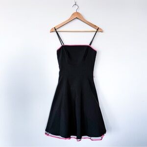 Vintage VTG Y2K Black Pink Trim A Line Tulle Midi Knee Length Dress Steppin Out